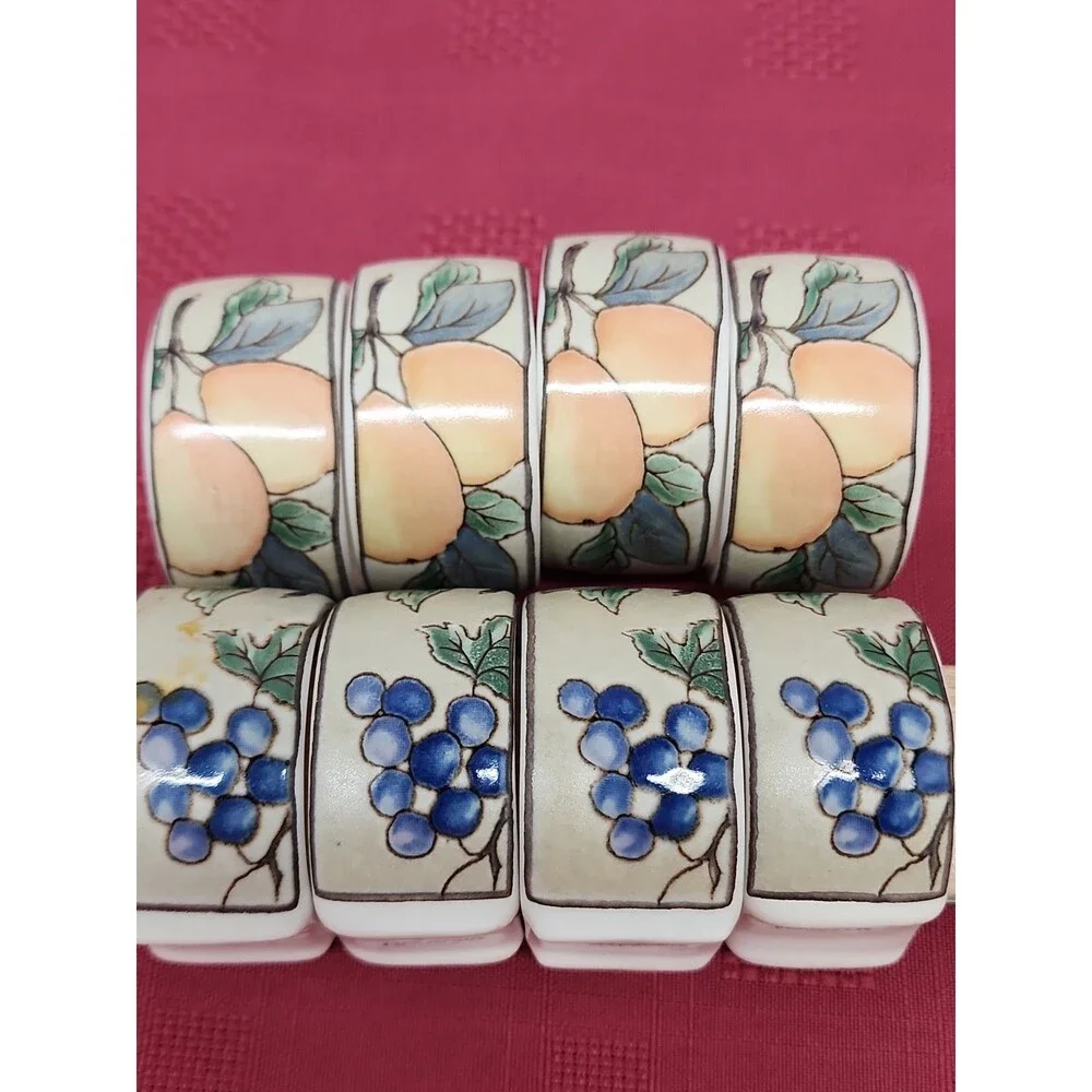 Mikasa Garden Harvest Napkin Rings Set Of 8 Stoneware~ Pears And Grapes EUC